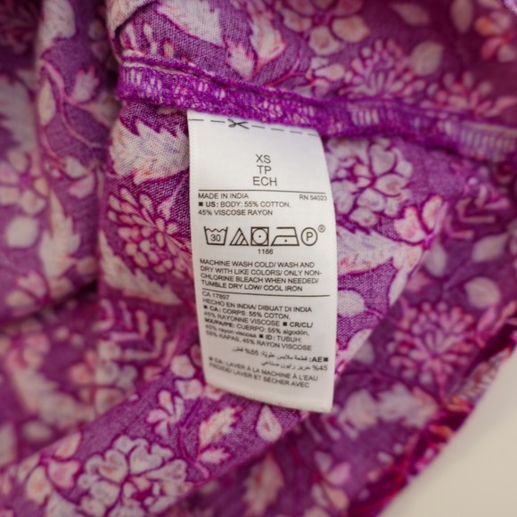 Old Navy XS V-Neck Floral Purple Dress Long Bishop Sleeve Cotton Viscose‎ - Picture 8 of 8